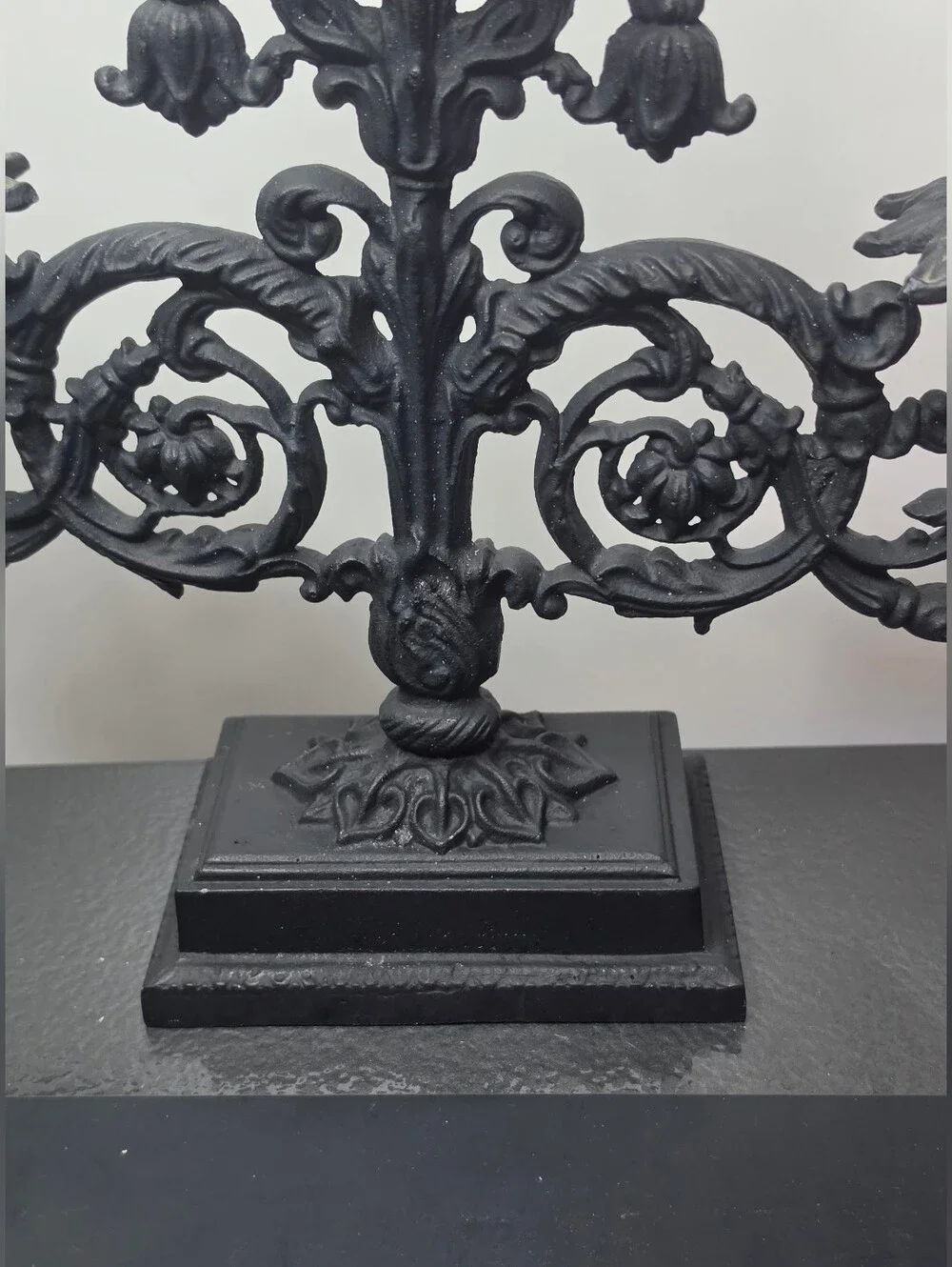 Ornate Black Metal 3-Arm Candelabra Candle Holder